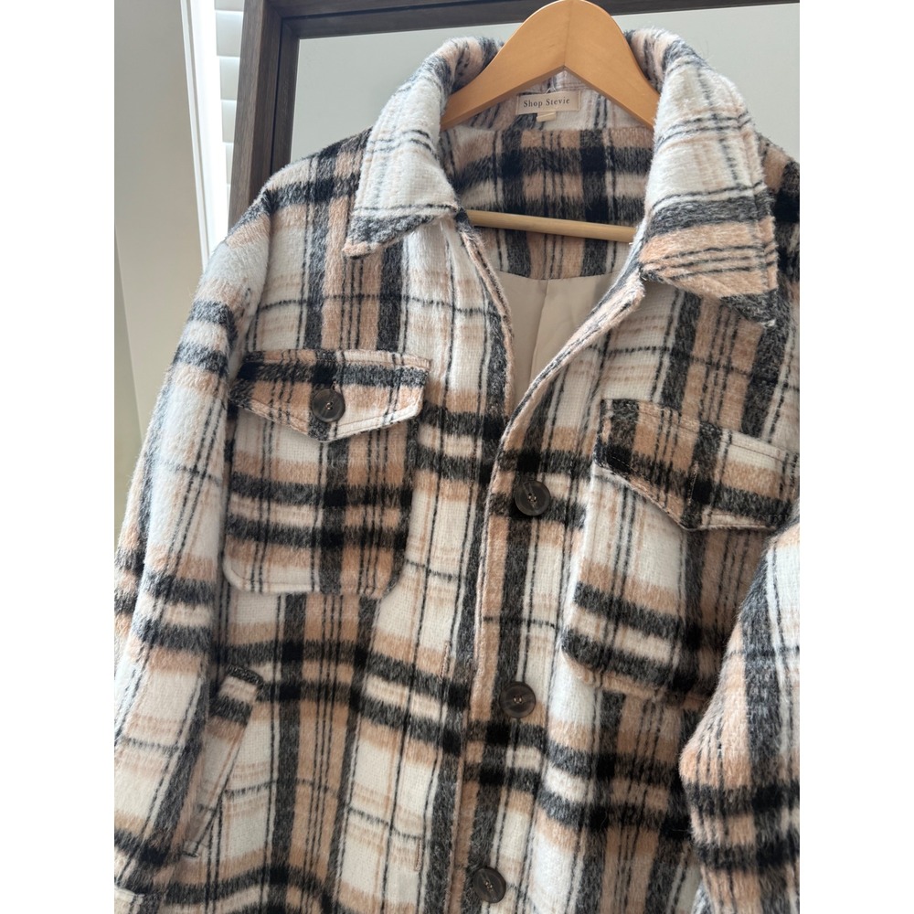 Shop Stevie Plaid Shacket Women's Size M Longline Button Front Jacket Trench - Picture 4 of 8